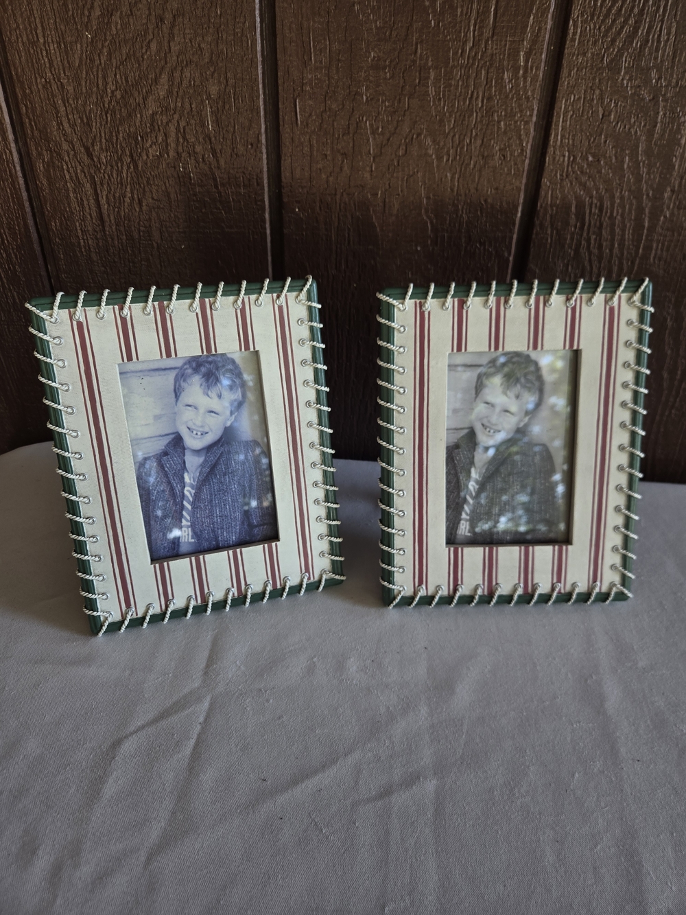 Burgundy and Cream With Green Border And Rope Accent Photo Frame Set of 2